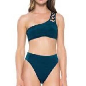 BECA 2 PC Bikini Small/Top Small Mesa Verde Teal Swimsuit One Shoulder